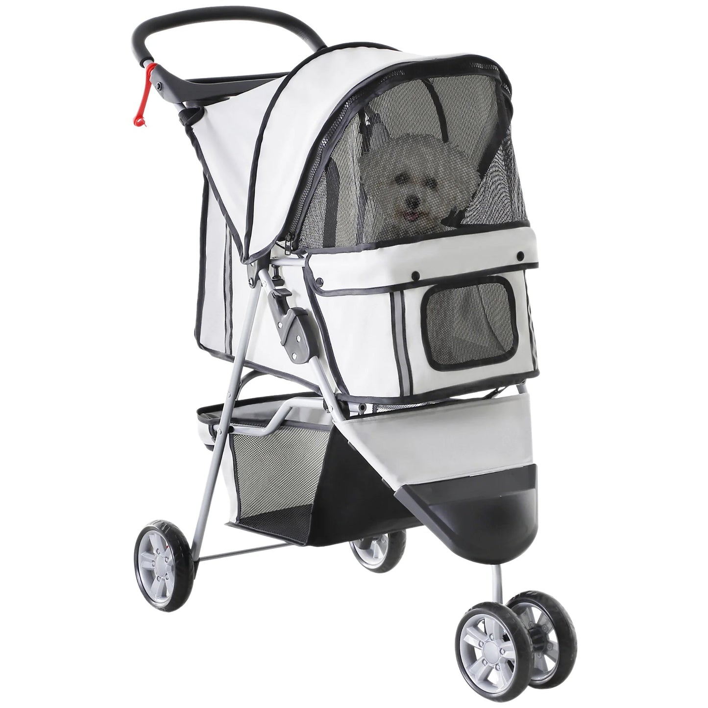 PawHut Foldable Pet Pram for Dogs and Cats – Grey Pet Cart with Wheels, 75 x 45 x 97 cm