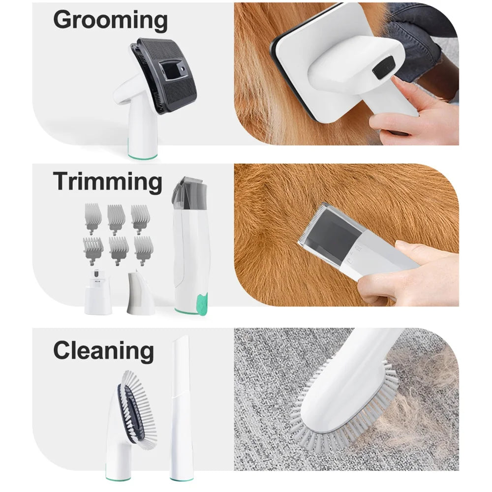 7-in-1 Pet Grooming Vacuum Kit for Dogs and Cats – Hair Trimmer, Clipper & Cleaning Tools Set