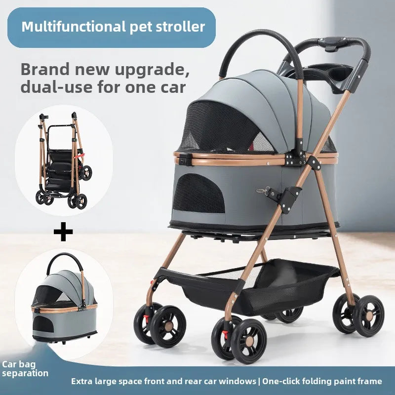 3-in-1 Folding Pet Stroller with Detachable Carrier for Dogs and Cats – Lightweight Design, Up to 30 lbs