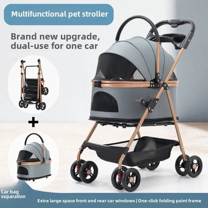 3-in-1 Folding Pet Stroller with Detachable Carrier for Dogs and Cats – Lightweight Design, Up to 30 lbs