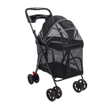 Foldable Pet Stroller for Dogs and Cats – One-Click Folding Design with Sunshade and Cup Holder