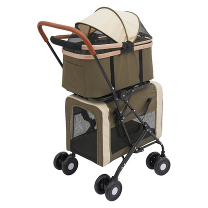Double-Tier Foldable Pet Stroller with Detachable Compartments for Dogs and Cats – Suitable for Small to Medium Pets