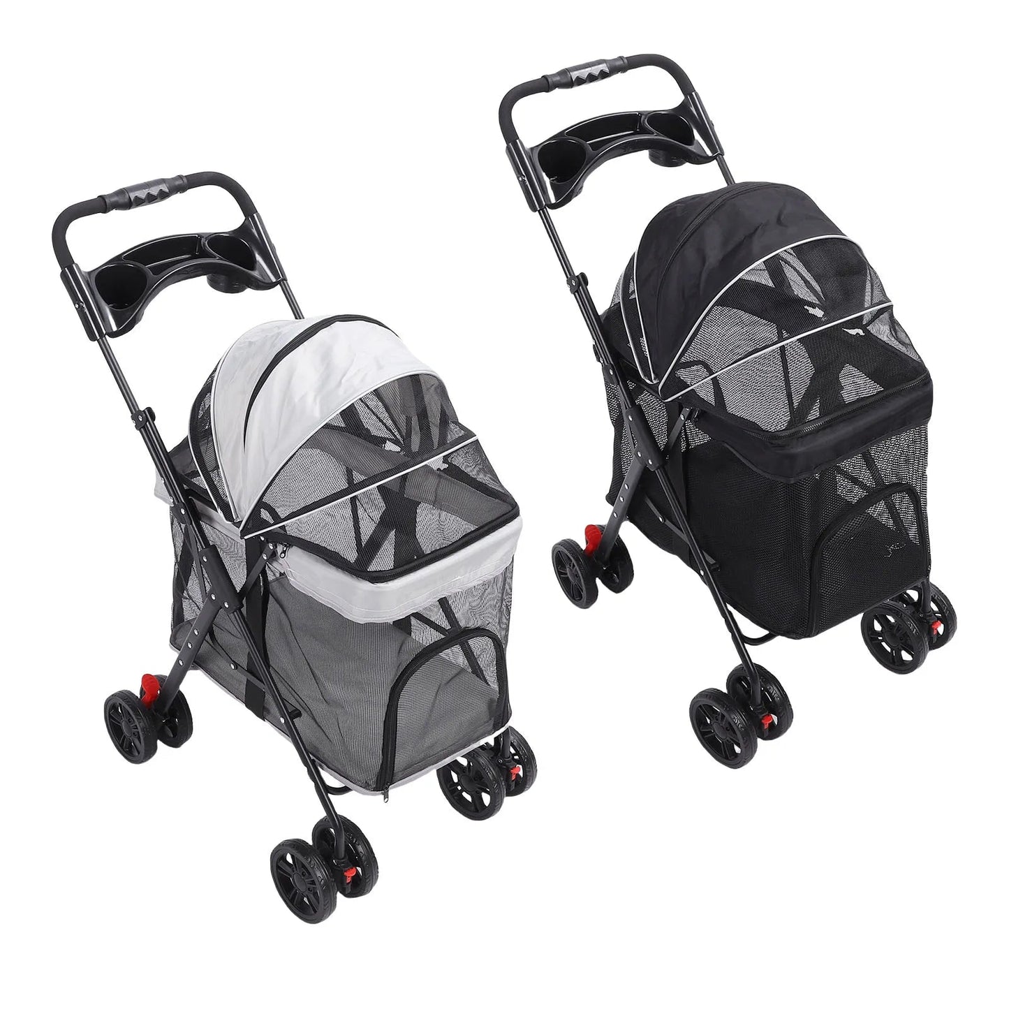 Foldable Pet Stroller for Dogs and Cats – One-Click Folding Design with Sunshade and Cup Holder