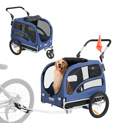 SucceBuy 2-in-1 Dog Bike Trailer and Pet Stroller – Bicycle Carrier with Wheels and Safety Flag, Up to 100 lbs