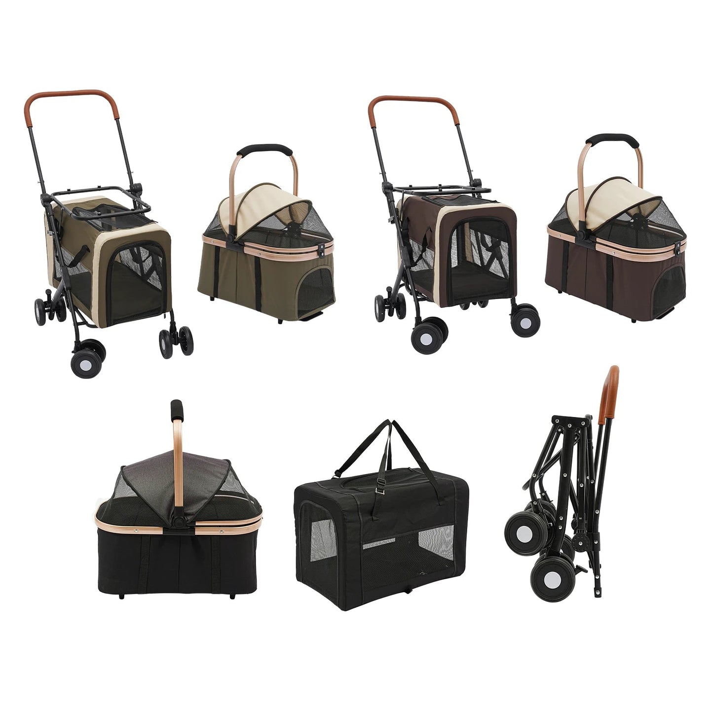 Double-Tier Foldable Pet Stroller with Detachable Compartments for Dogs and Cats – Suitable for Small to Medium Pets