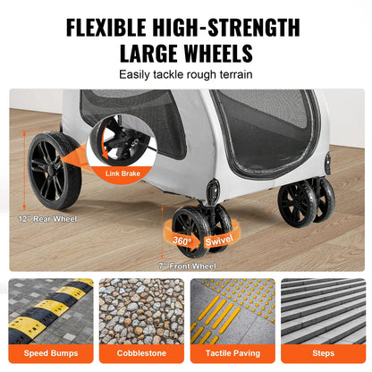 SucceBuy Heavy-Duty Pet Stroller for Dogs – 4-Wheel Design with Adjustable Handle and Brakes, Dark Grey (Up to 160 lbs)