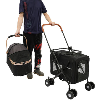Double-Tier Foldable Pet Stroller with Detachable Compartments for Dogs and Cats – Suitable for Small to Medium Pets