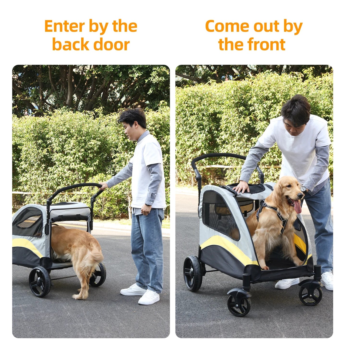 Portable Foldable Pet Stroller with 4 Wheels for Dogs and Cats – Breathable Carrier for Large Pets