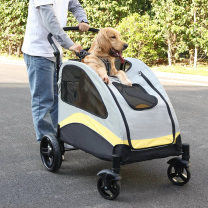 Portable Foldable Pet Stroller with 4 Wheels for Dogs and Cats – Breathable Carrier for Large Pets