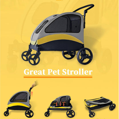 Portable Foldable Pet Stroller with 4 Wheels for Dogs and Cats – Breathable Carrier for Large Pets