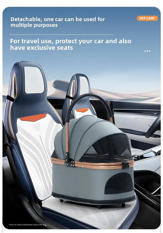 3-in-1 Folding Pet Stroller with Detachable Carrier for Dogs and Cats – Lightweight Design, Up to 30 lbs