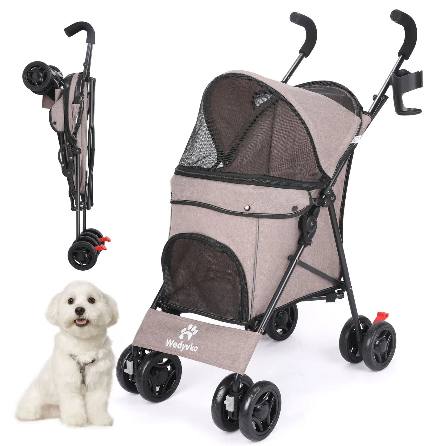 Lightweight Foldable Pet Stroller for Dogs and Cats – Breathable Travel Stroller for Small to Medium Pets