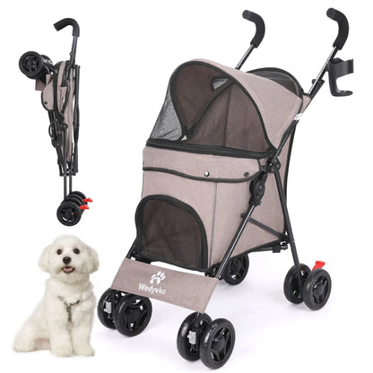 Lightweight Foldable Pet Stroller for Dogs and Cats – Breathable Travel Stroller for Small to Medium Pets
