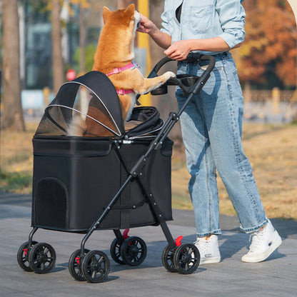 Foldable Pet Stroller for Dogs and Cats – One-Click Folding Design with Sunshade and Cup Holder