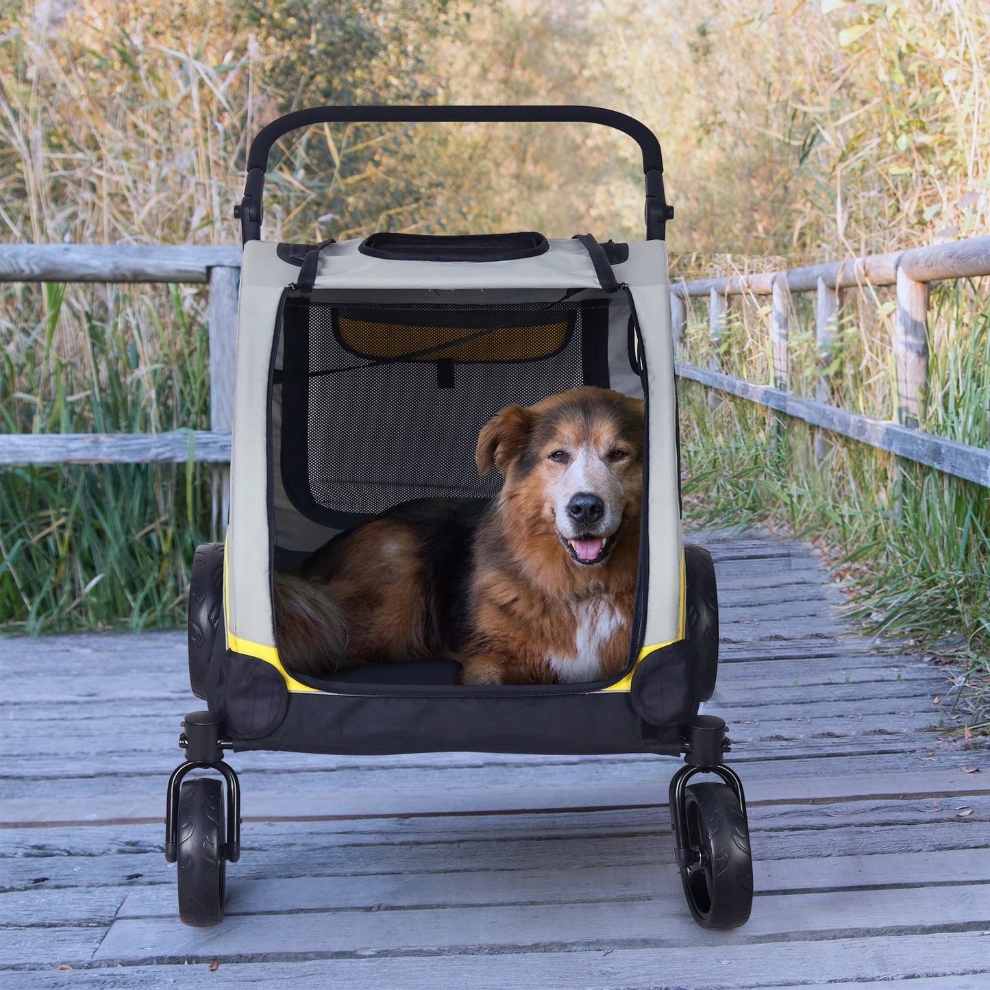 Portable Foldable Pet Stroller with 4 Wheels for Dogs and Cats – Breathable Carrier for Large Pets