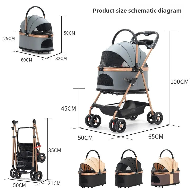 3-in-1 Folding Pet Stroller with Detachable Carrier for Dogs and Cats – Lightweight Design, Up to 30 lbs