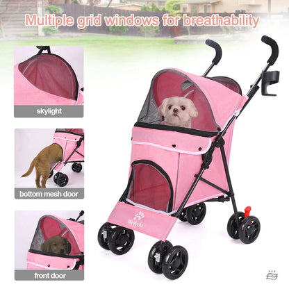 Lightweight Foldable Pet Stroller for Dogs and Cats – Breathable Travel Stroller for Small to Medium Pets