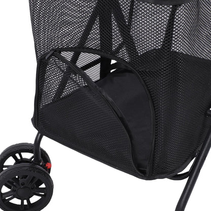 Foldable Pet Stroller for Dogs and Cats – One-Click Folding Design with Sunshade and Cup Holder