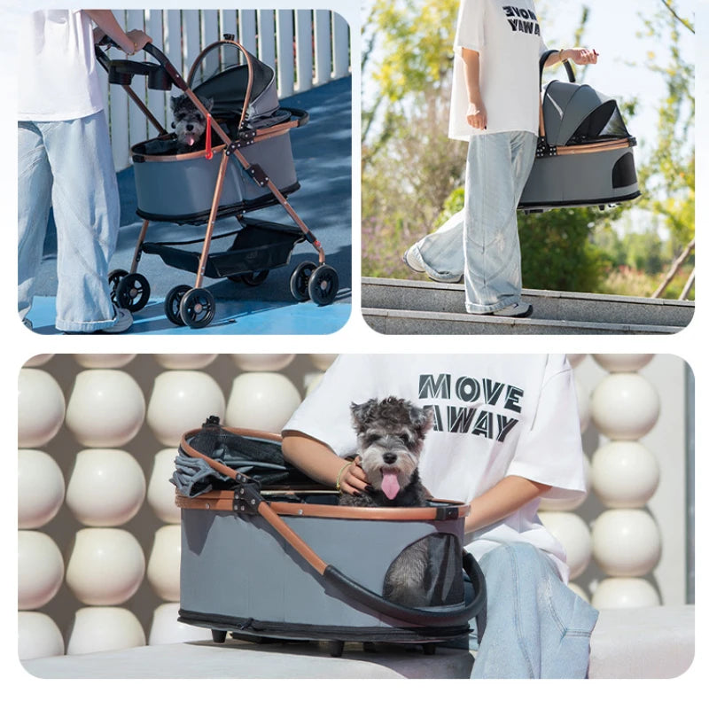 3-in-1 Folding Pet Stroller with Detachable Carrier for Dogs and Cats – Lightweight Design, Up to 30 lbs