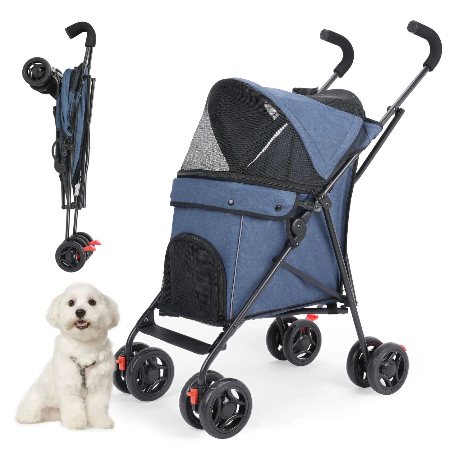 Lightweight Foldable Pet Stroller for Dogs and Cats – Breathable Travel Stroller for Small to Medium Pets