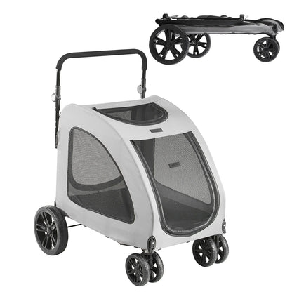 SucceBuy Heavy-Duty Pet Stroller for Dogs – 4-Wheel Design with Adjustable Handle and Brakes, Dark Grey (Up to 160 lbs)