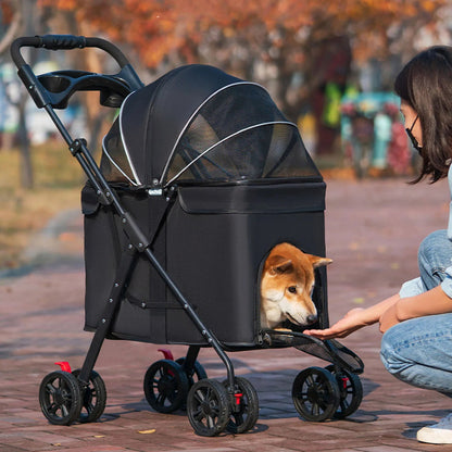 Foldable Pet Stroller for Dogs and Cats – One-Click Folding Design with Sunshade and Cup Holder