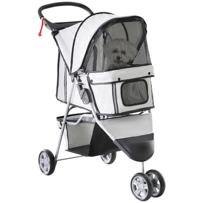 PawHut Foldable Pet Pram for Dogs and Cats – Grey Pet Cart with Wheels, 75 x 45 x 97 cm