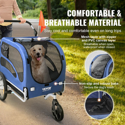 SucceBuy 2-in-1 Dog Bike Trailer and Pet Stroller – Bicycle Carrier with Wheels and Safety Flag, Up to 100 lbs