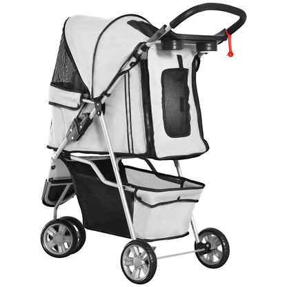PawHut Foldable Pet Pram for Dogs and Cats – Grey Pet Cart with Wheels, 75 x 45 x 97 cm