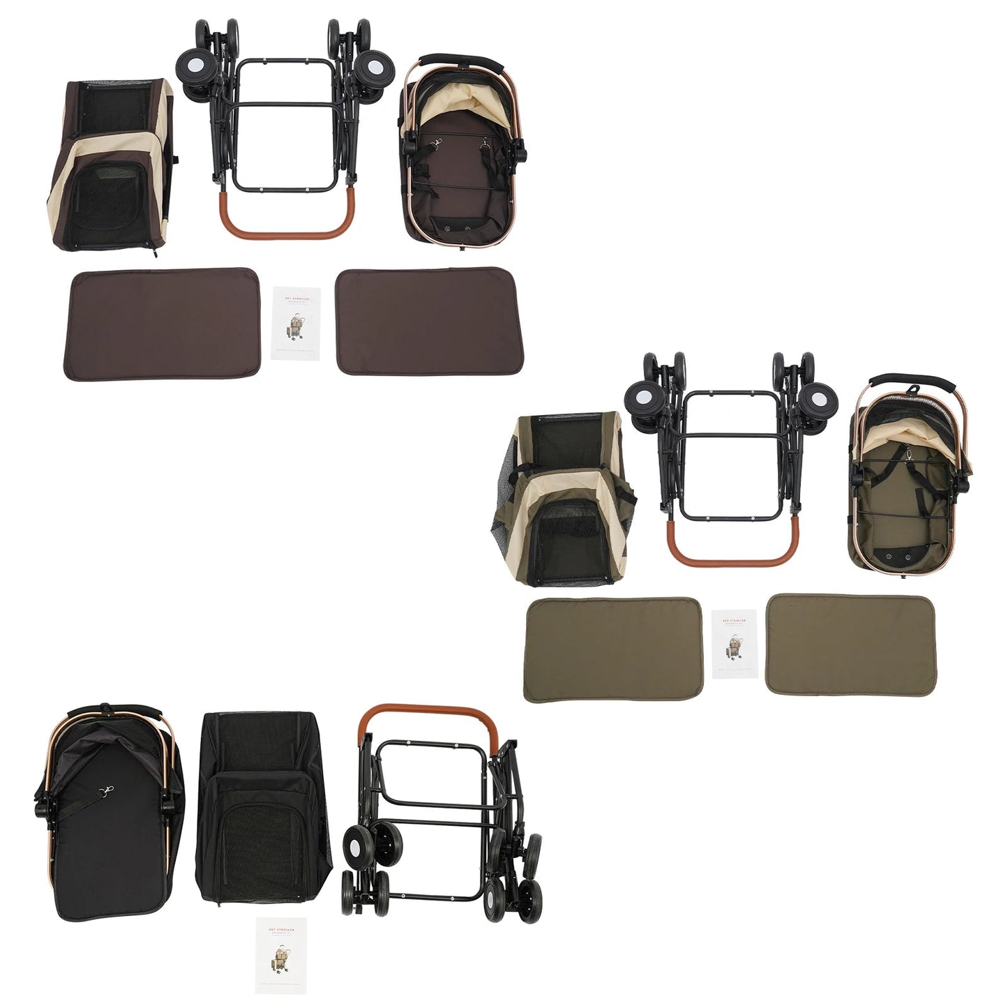 Double-Tier Foldable Pet Stroller with Detachable Compartments for Dogs and Cats – Suitable for Small to Medium Pets