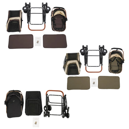 Double-Tier Foldable Pet Stroller with Detachable Compartments for Dogs and Cats – Suitable for Small to Medium Pets