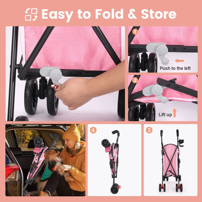 Lightweight Foldable Pet Stroller for Dogs and Cats – Breathable Travel Stroller for Small to Medium Pets