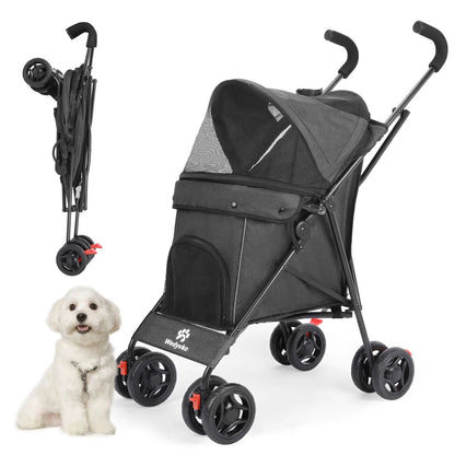 Lightweight Foldable Pet Stroller for Dogs and Cats – Breathable Travel Stroller for Small to Medium Pets
