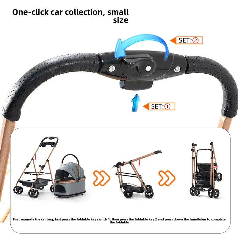 3-in-1 Folding Pet Stroller with Detachable Carrier for Dogs and Cats – Lightweight Design, Up to 30 lbs