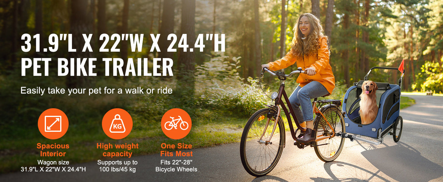 SucceBuy 2-in-1 Dog Bike Trailer and Pet Stroller – Bicycle Carrier with Wheels and Safety Flag, Up to 100 lbs