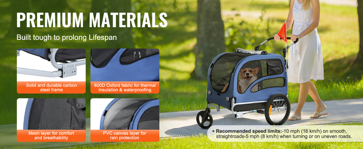 SucceBuy 2-in-1 Dog Bike Trailer and Pet Stroller – Bicycle Carrier with Wheels and Safety Flag, Up to 100 lbs