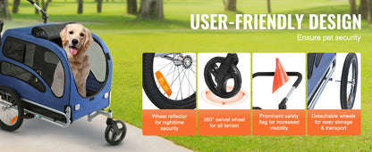 SucceBuy 2-in-1 Dog Bike Trailer and Pet Stroller – Bicycle Carrier with Wheels and Safety Flag, Up to 100 lbs