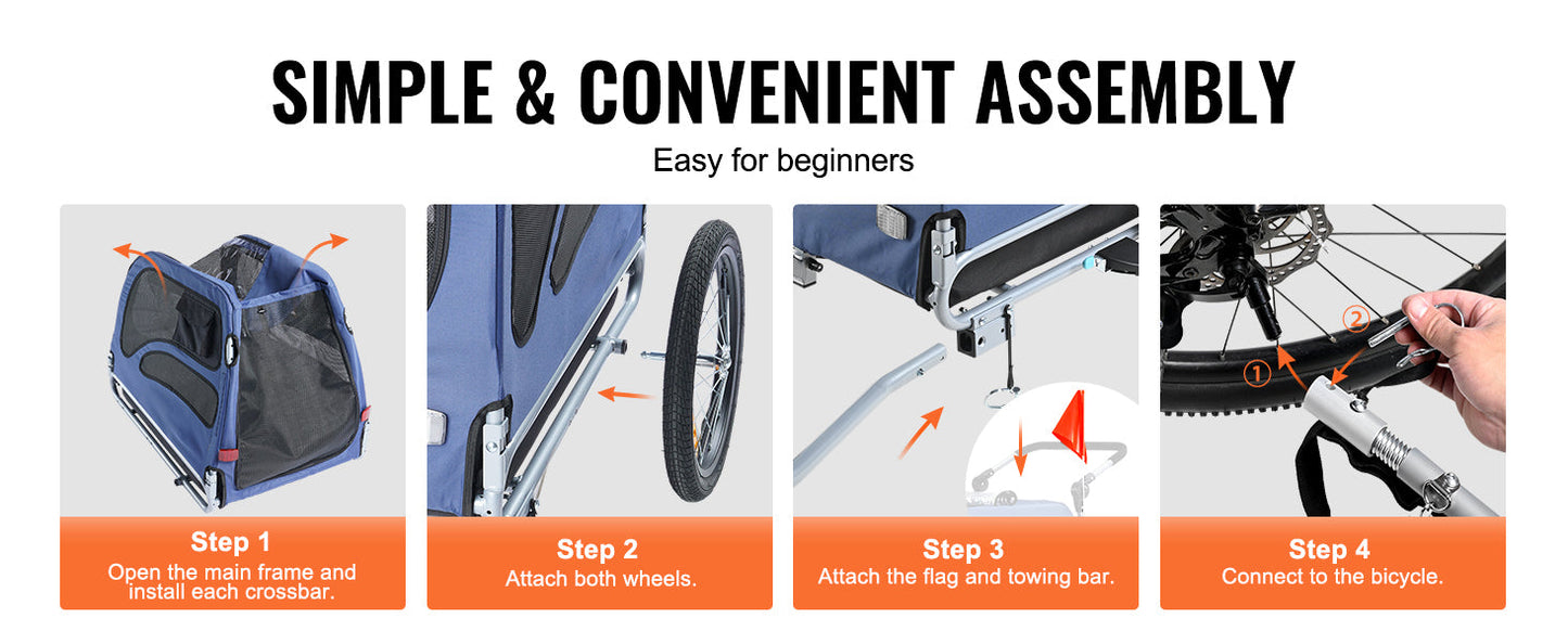 SucceBuy 2-in-1 Dog Bike Trailer and Pet Stroller – Bicycle Carrier with Wheels and Safety Flag, Up to 100 lbs