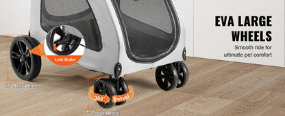 SucceBuy Heavy-Duty Pet Stroller for Dogs – 4-Wheel Design with Adjustable Handle and Brakes, Dark Grey (Up to 160 lbs)