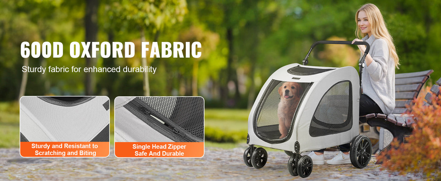 SucceBuy Heavy-Duty Pet Stroller for Dogs – 4-Wheel Design with Adjustable Handle and Brakes, Dark Grey (Up to 160 lbs)